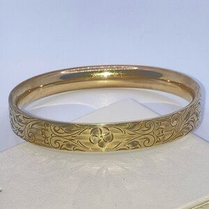 Vtg Bates & Bacon Gold Filled Rolled Gold Floral Etched Bracelet 7” C / 2.1” D